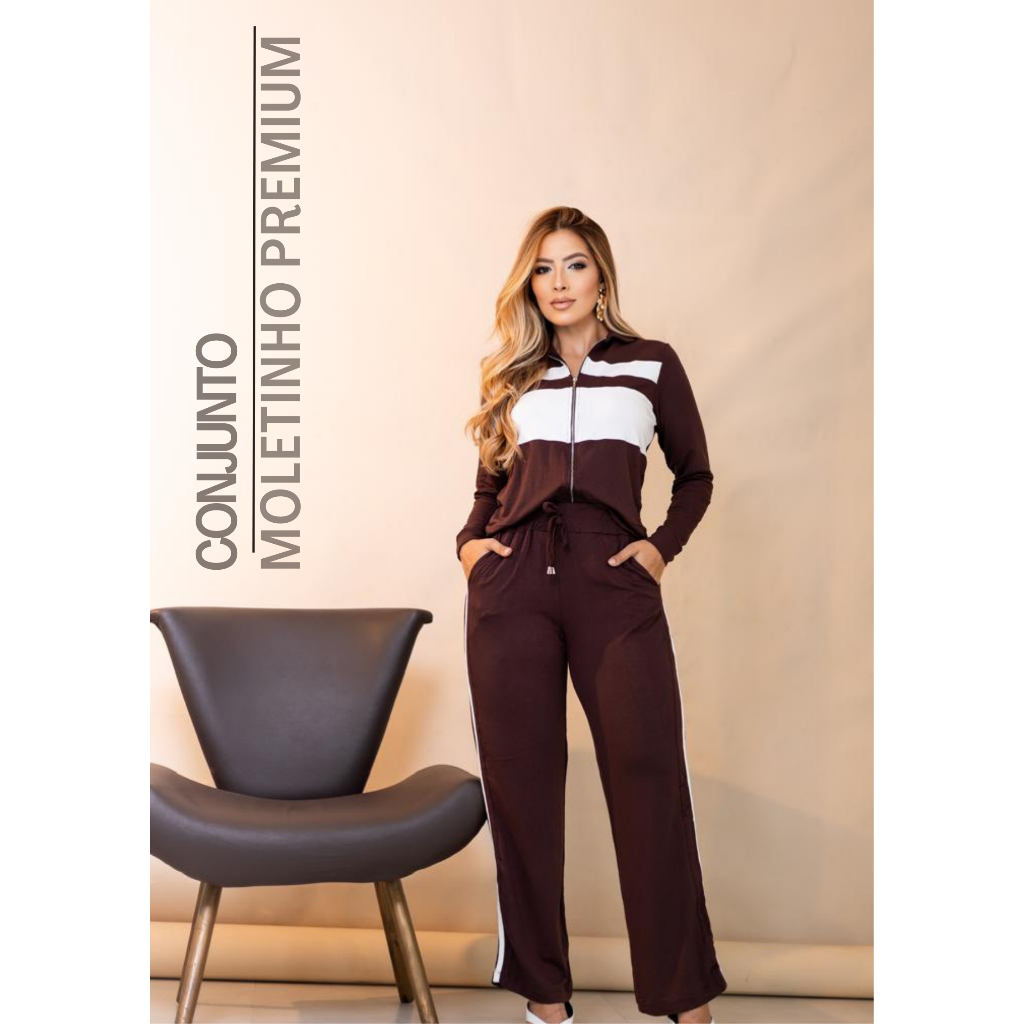 CONJUNTO MOLETINHO FEMININO INVERNO OUTONO CALÇA E BLUSA MANGA LONGA TAMANHO P M G e GG