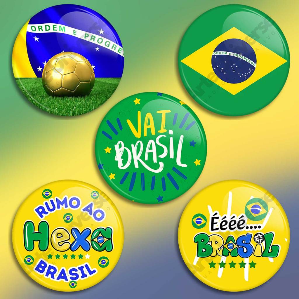 botons Brasil copa do mundo, Broche copa do mundo brasil kit com 5 unidades
