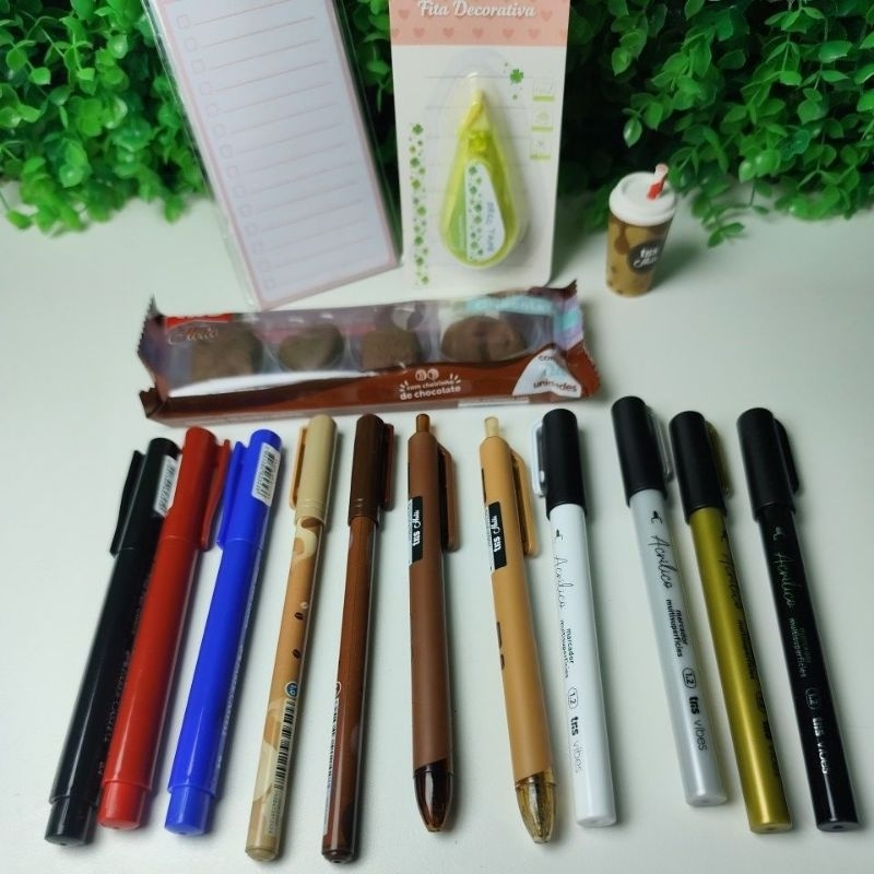 Kit Escolar Completo Tema Café e Chocolate KIt Completo Caneta Borracha Marca Texto FIta Decorativa Bloco de Notas