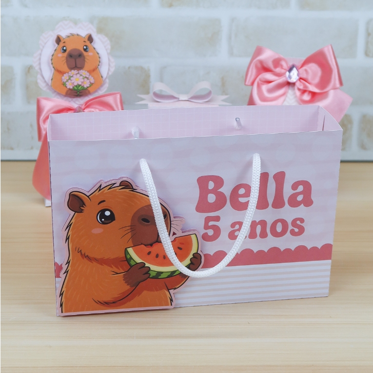 Sacolinha Personalizada Capivara Rosa Lembrancinha Festa Infantil Sacolinha Surpresa