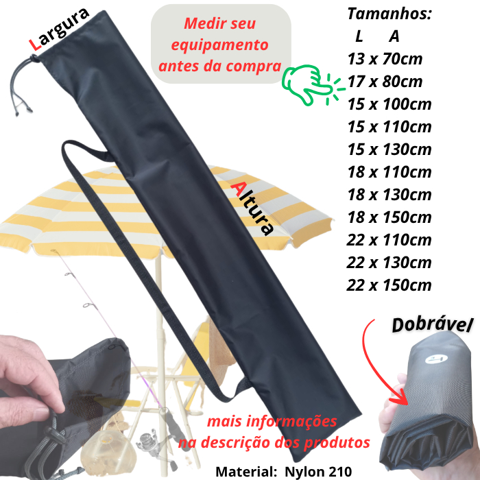 BOLSA CAPA PROTETORA PARA GUARDA-SOL, TRIPÉ, VARAS DE PESCA E OUTROS - COR PRETO