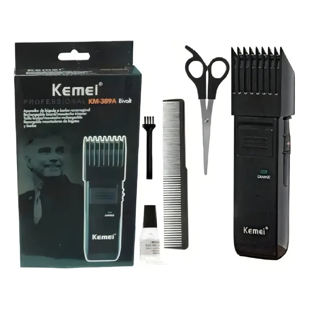 Máquina de Barbear e Cabelo Profissional Kemei KM-389A Bivolt – Corte preciso