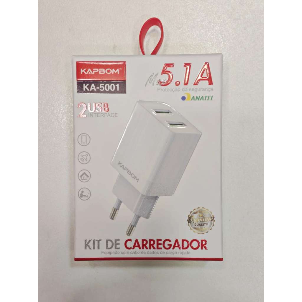 Kit  1/2 Carregador Rápido 5.1A com 2 Portas USB  KA-5001 – Carregador de Parede Universal para Celular 📱⚡