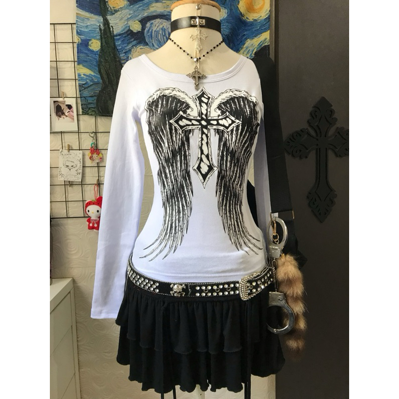 Blusa Feminina Estilo Affliction Y2k | Alternativo, Gótico, Underground, Metal, Punk, Dark, Grunge, Angel, Cruz