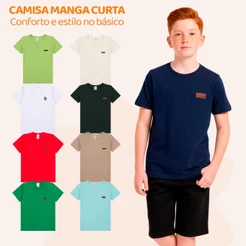 Camiseta Juvenil Menino Básica Lisa Manga Curta Masculino Adolescente Roupa Blusa Algodão Casual Verão com Escola L12