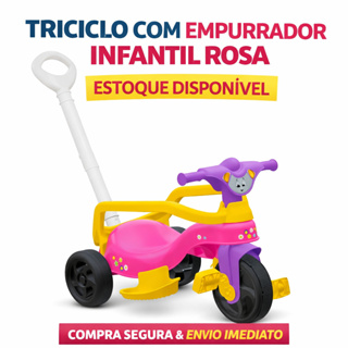 Triciclo Infantil Rosa Completo Pais e Filhos Encantado Passeio Criança Com Empurrador Segurança em Oferta na Shopee