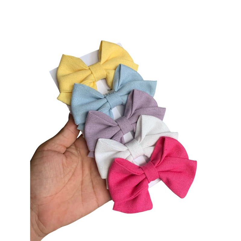 Kit 05 Laços linho Menina No Bico De Pato Infantil Presilha M