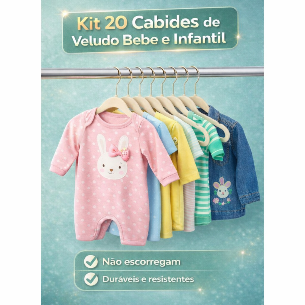 Kit 20 Cabide Bebê Infantil Rister Baby Veludo Slim Ultra Fino Não Escorrega