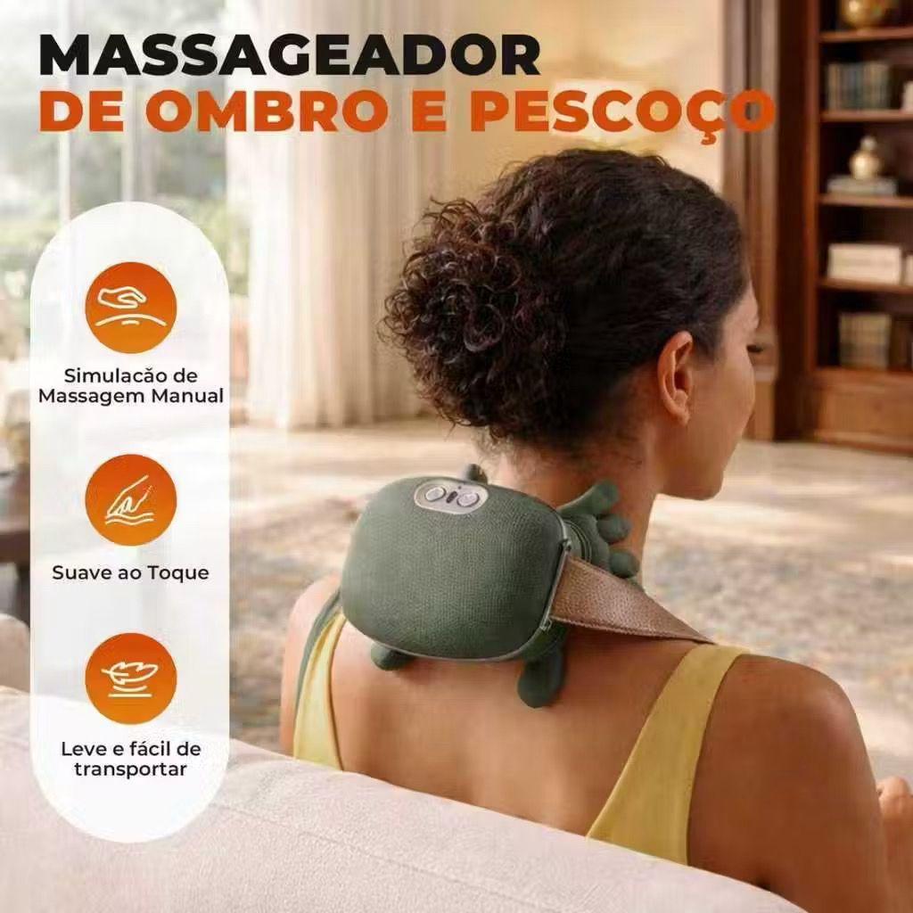 Massageador Dedos Shiatsu Para Pescoço Com Aquecimento 3 Intensidades Portátil Relaxante