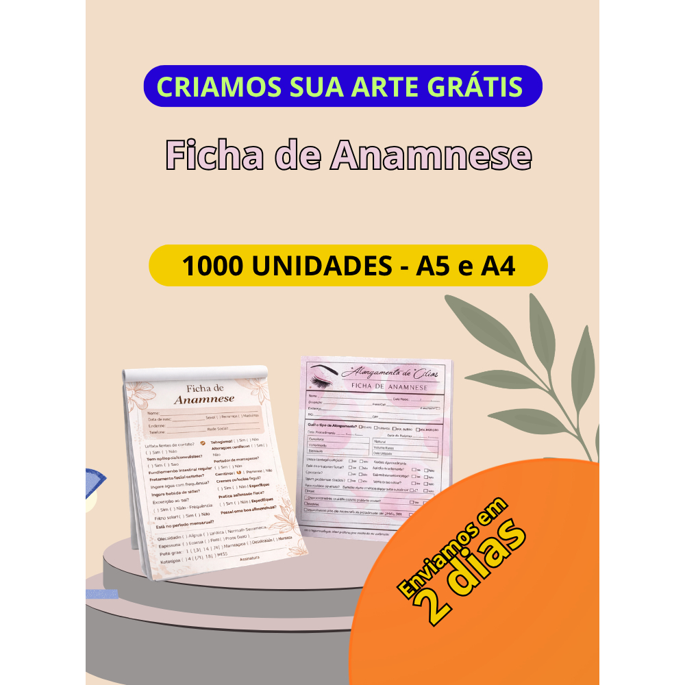 10 Blocos 100 Folhas Ficha Anamnese - Blocagem - A4 e A5 - Arte Gratuita