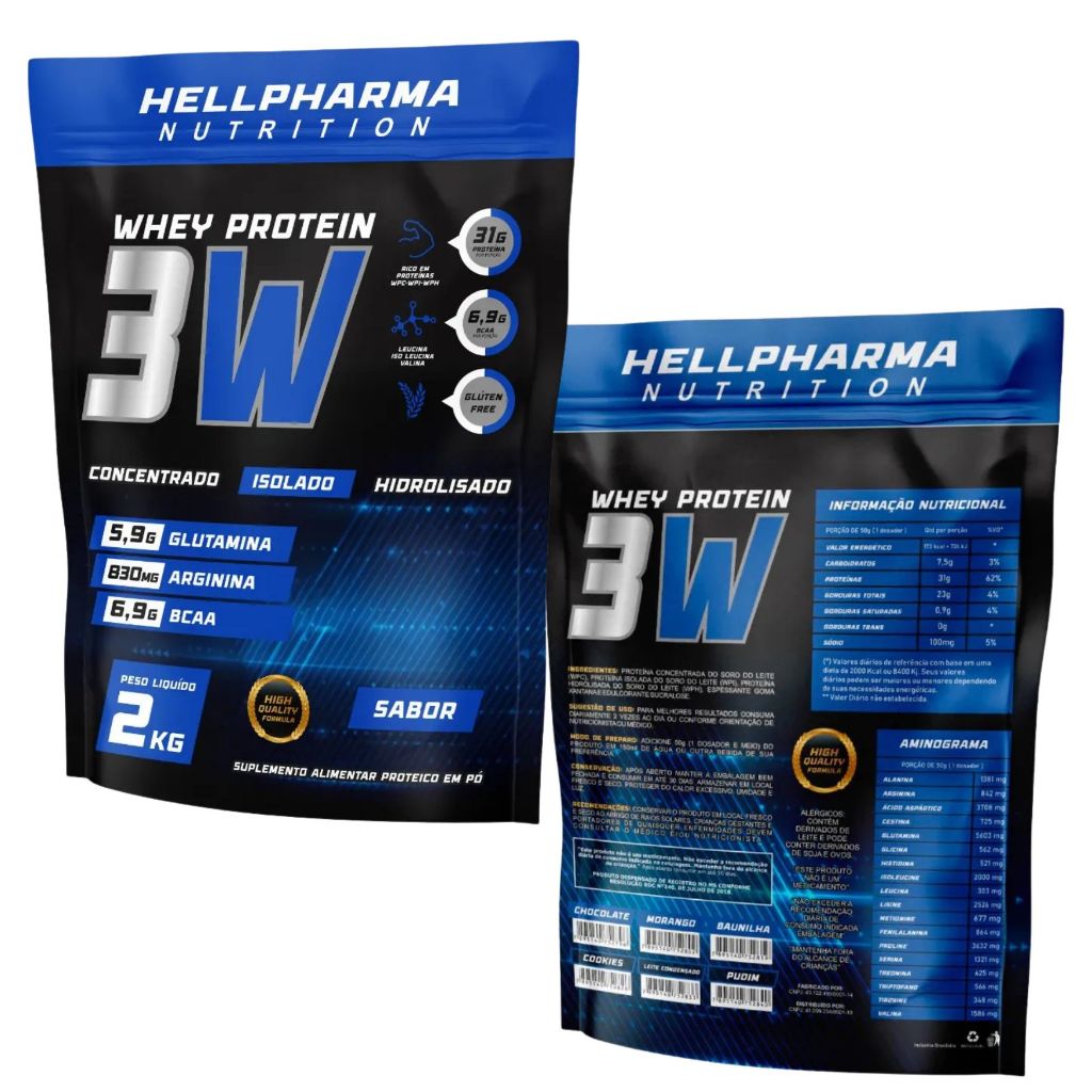 Whey Proteína 3W Hellpharma 2kg – Chocolate Morango Cookies Leitinho