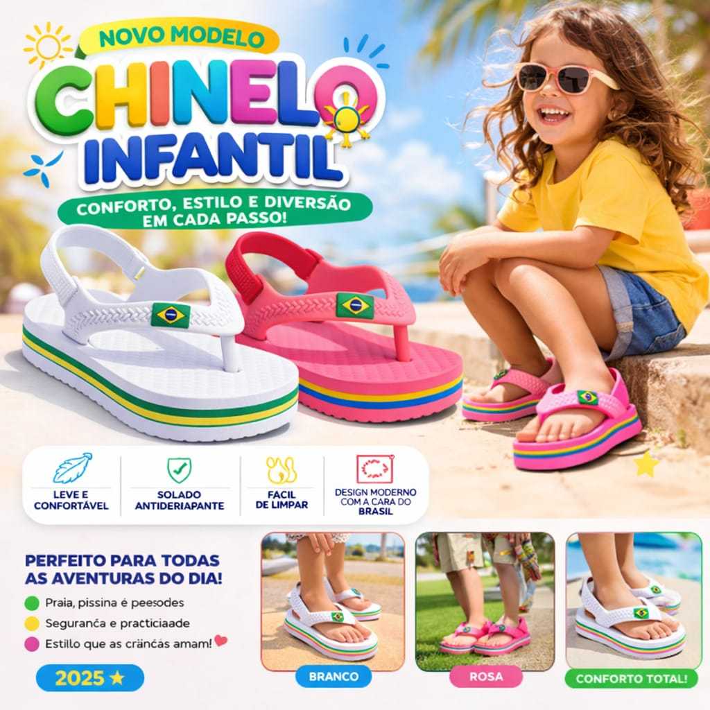 Chinelo Sandália Bebê Menino Menina Baby Masculino Elástico Brasil 1 a 3 anos