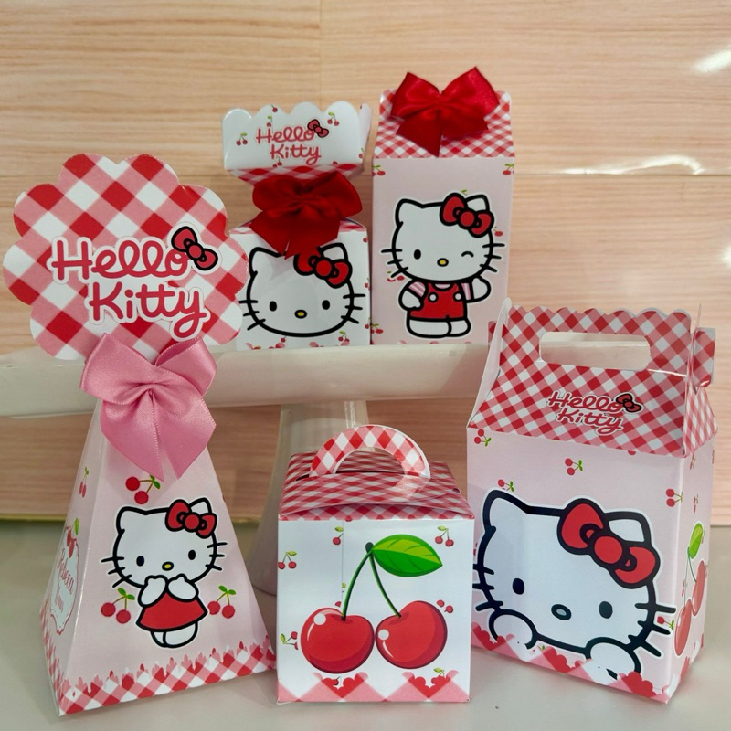 Kit Personalizado  Hello Kitty Vermelha com Cerejinha para Festa Infantil Mimo/ Papelaria/ Caixinhas/ aniversário