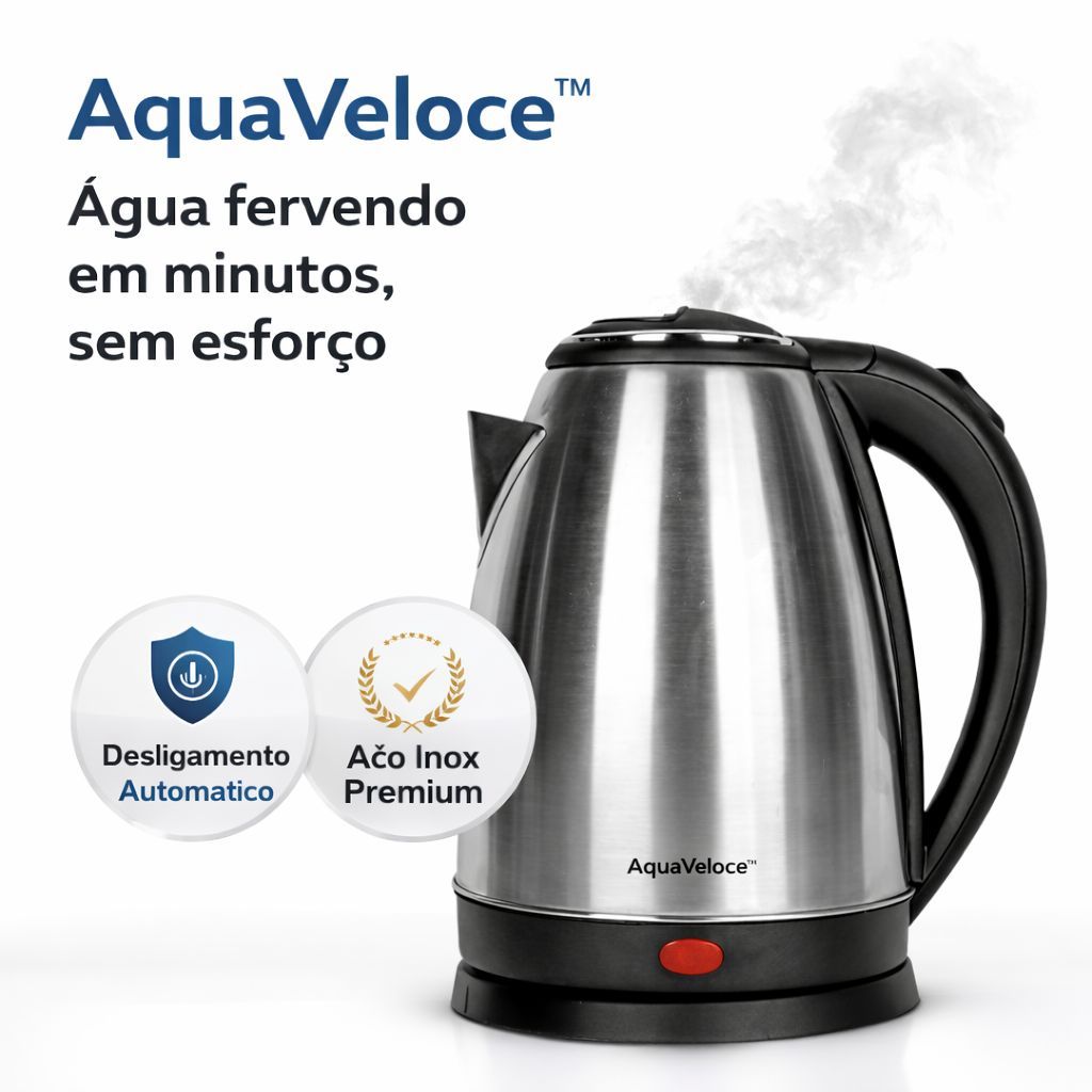 Chaleira Elétrica AquaVeloce™ 2L Inox 127V – Ferve Água Rápido com Desligamento Automático, Econômica e Segura