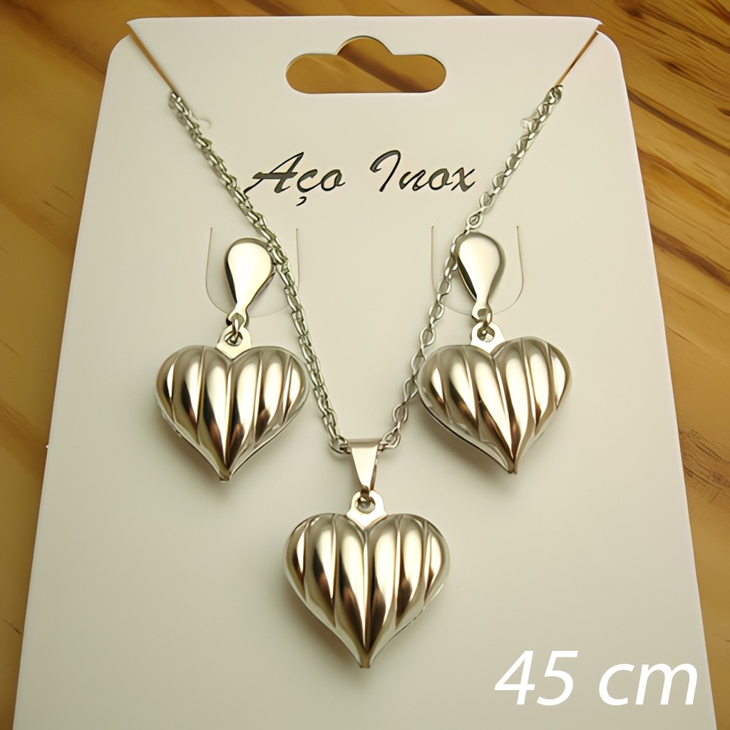 INOX - Mix de Corações, Joias Aço Inox Cor Prata - Pulseira, Colar, Choker, Tornozeleira, Brincos - Escolha Seu Modelo
