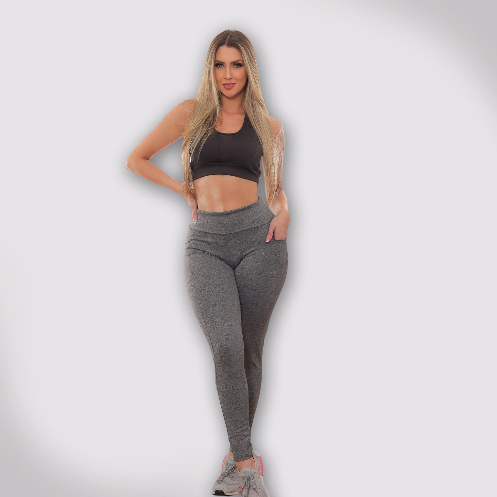 Calça Legging academia suplex Feminina Bolso celular Fitness  cós alto