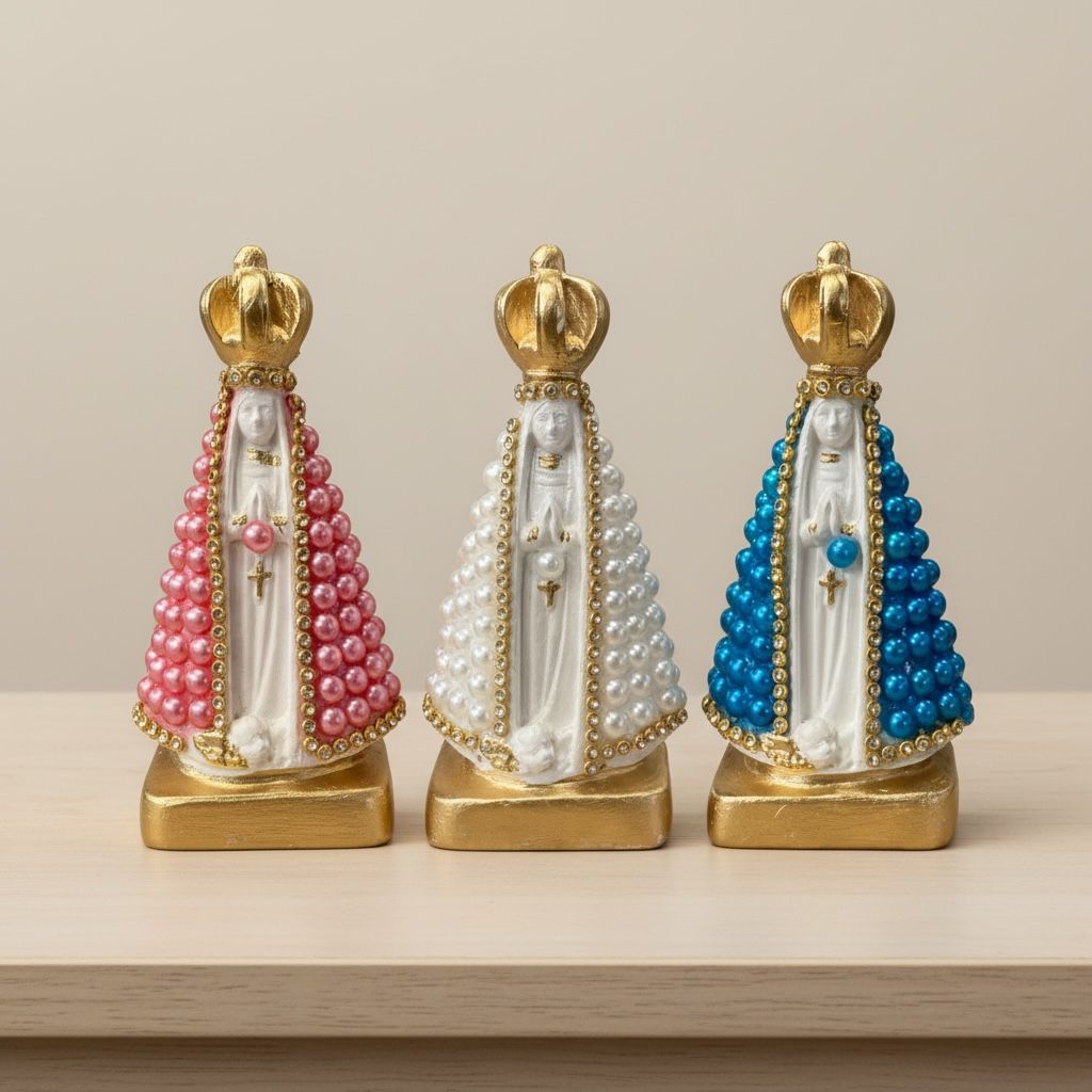 Imagem Nossa Senhora Aparecida Pérola Strass 10cm Lembrança Batizado Casamento