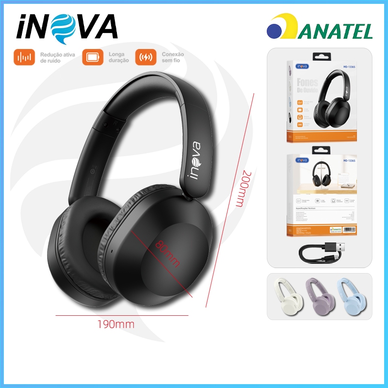 INOVA Fones de Ouvido com Alça Bluetooth 6.0 ENC Cancelamento de Ruído com Microfone ANATEL 178g，md13365