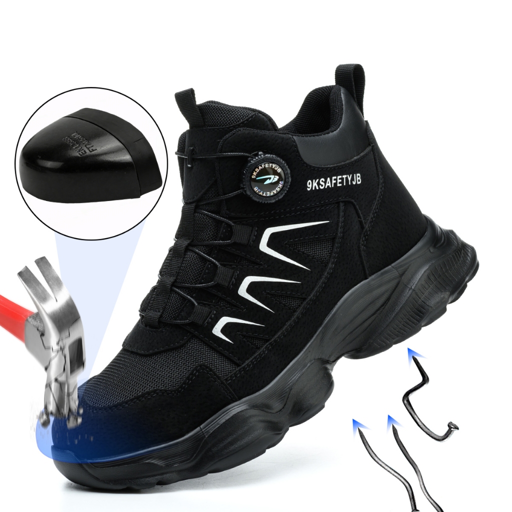 Botas De Segurança Indestrutíveis Com Botão Giratório Para Homens , Trabalho Biqueira De Aço Respirável , Anti