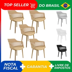 Kit 5 Cadeiras Marcela Montreal Mena Polipropileno com Estofado em Corino