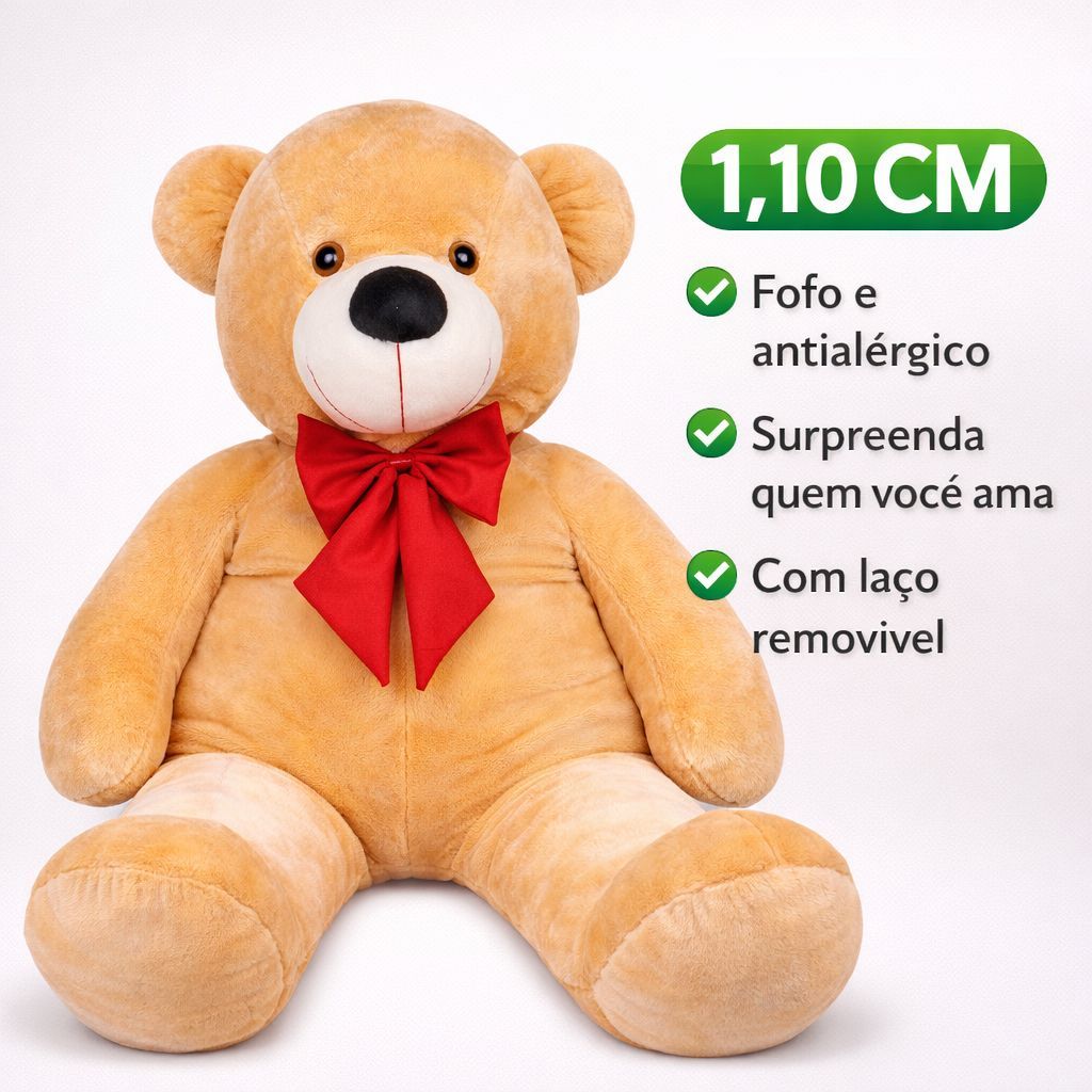 Urso Gigante Pelúcia Grande Teddy 1,10 Metros e 90 cm Presente decoração Antialérgico em Oferta na Shopee