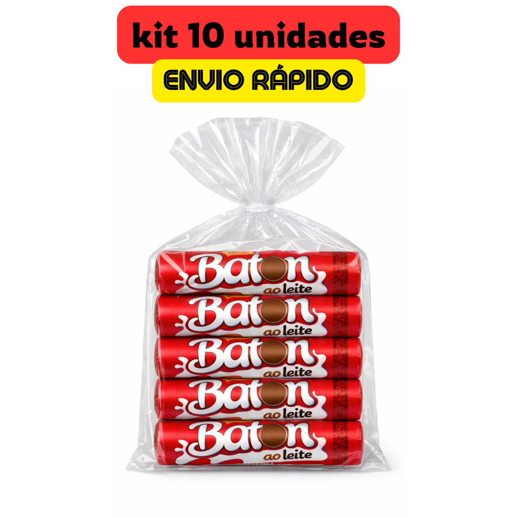 Caixa 10x Chocolate Baton Garoto Ao Leite 16g Bombom Recheado, Doce Infantil, Presente Feminino, Kit Chocolate Original
