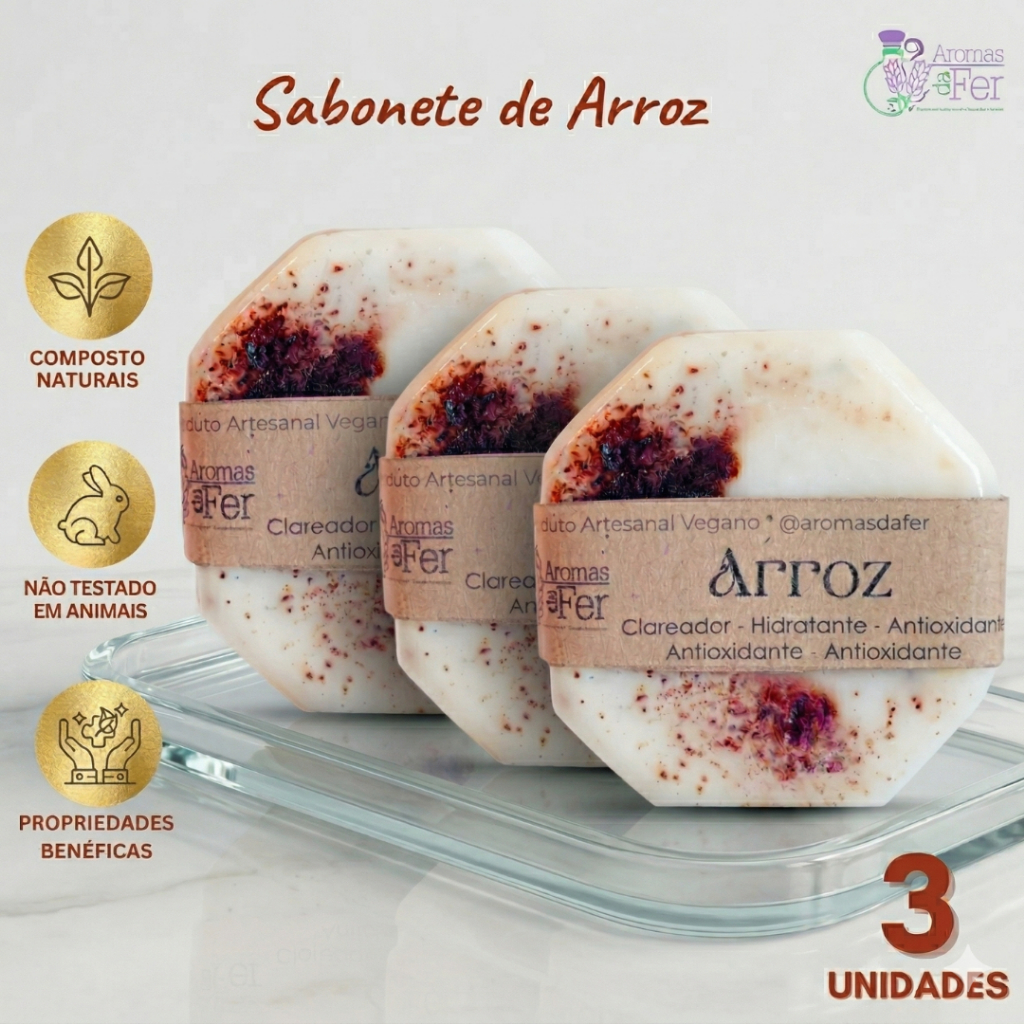 Kit Sabonete Facial de Arroz Skin Care Clareador Artesanal Vegano