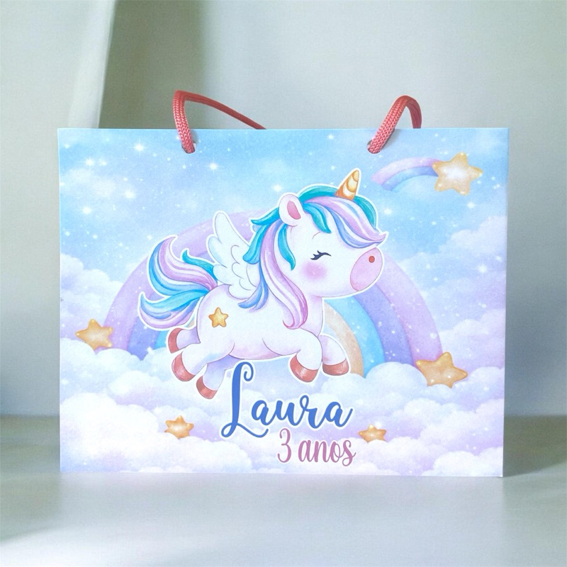 Sacolinha Personalizada tema Unicórnio rosa | Unicórnio lembrancinha aniversario Unicórnio - DESMONTADAS