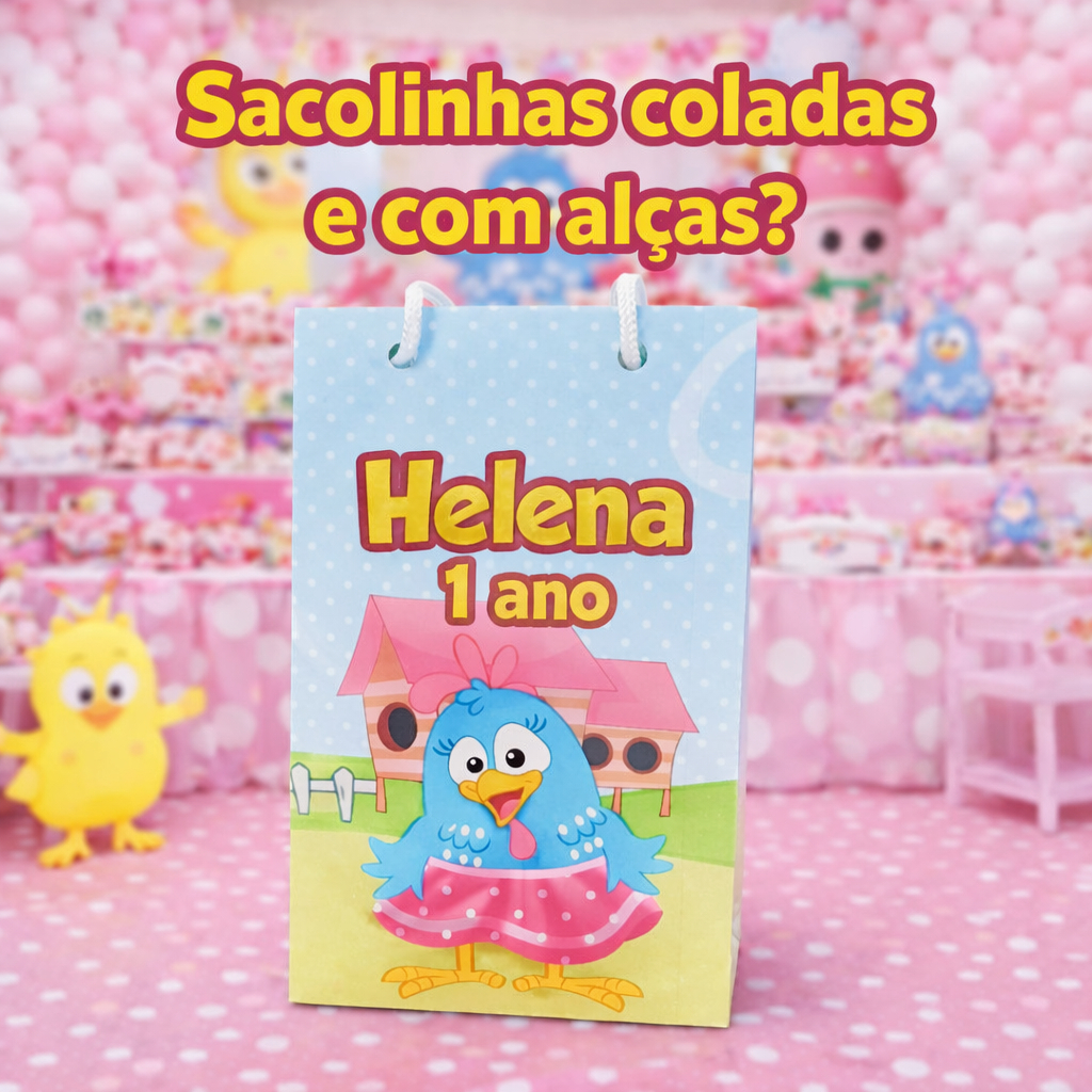 Sacolinha P Galinha Pintadinha Rosa Menina Personalizados /Lembrancinha de Festa /Aniversário