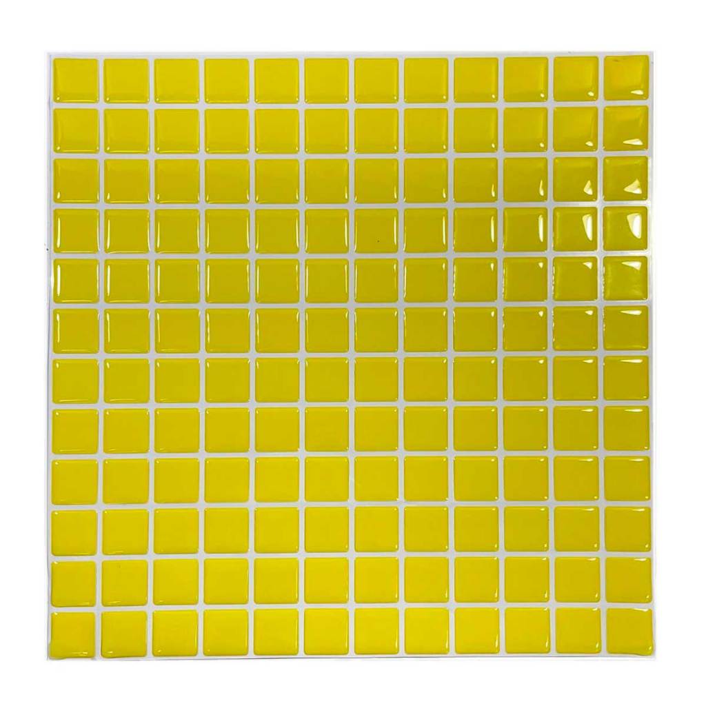 Placa Pastilha Adesiva Decorativa Parede Resinadas 31,4 X 31,4 cm Amarelo Sólido