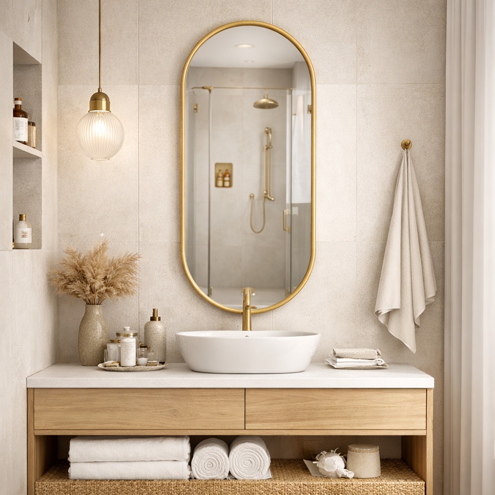 Espelho Orgânico Cápsula 110x50cm Grande Decorativo Para Parede Com Pendurador Sala Quarto Banheiro