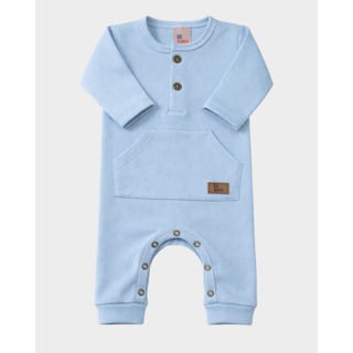 Macacão Bebê Manga Longa Canelado com botão e bolso canguru - Menino e Menina Meia Estação em Oferta na Shopee