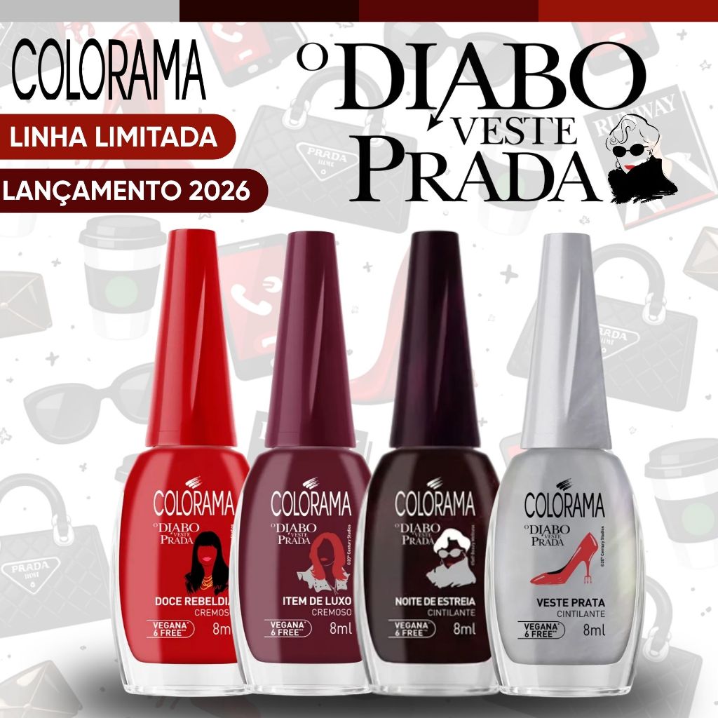 Kit Esmaltes Colorama Lançamento o Diabo Veste Prada Esmalte Vermelhos Marrom Cremosos Cintilante