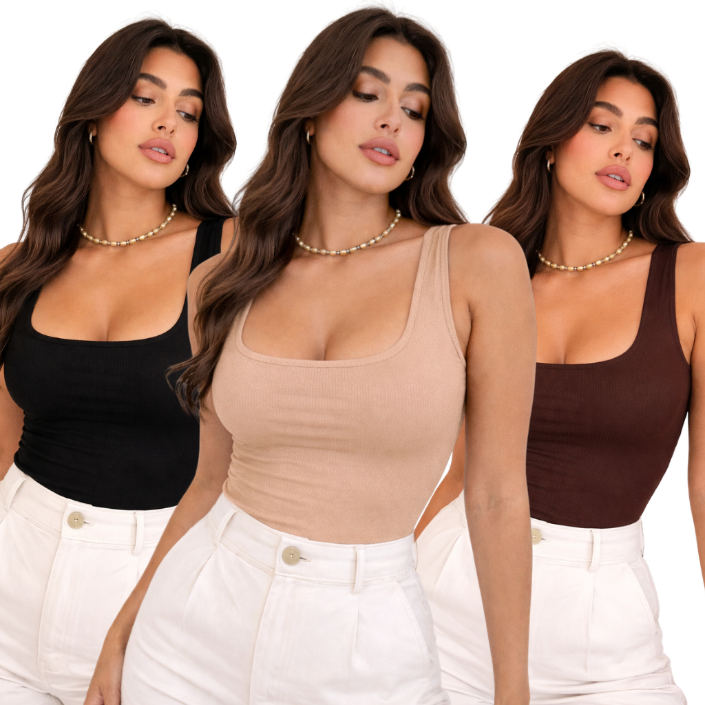 kit 3 Blusa Regata Decote Quadrado Suplex Tecido Básica Feminina
