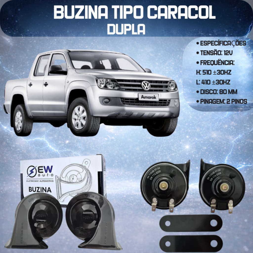 Buzina Par Caracol Grave + Agudo VOLKSWAGEN AMAROK 2010 ATÉ ...