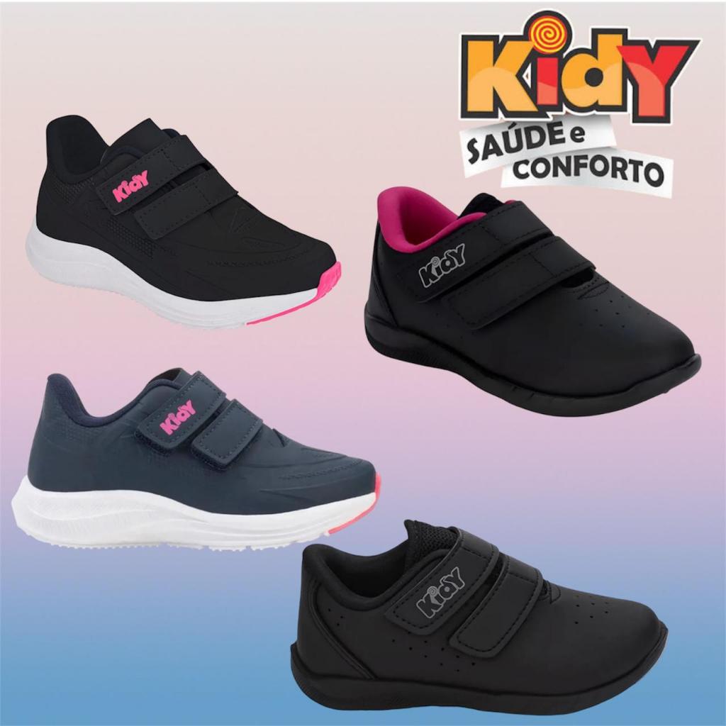 Tênis Escolar infantil Menina e Juvenil Kidy Calce Fácil Com Velcro