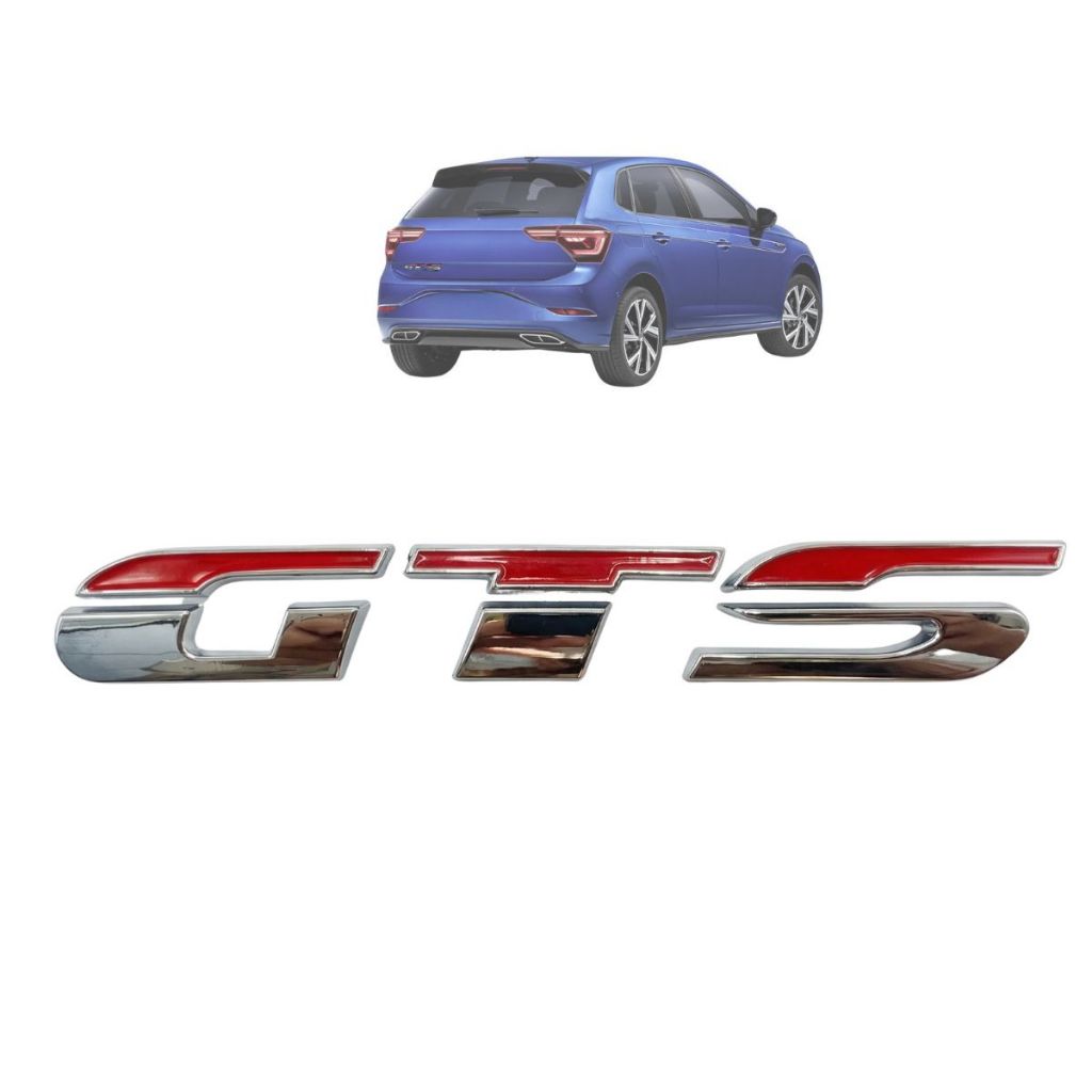 Emblema letreiro GTS do Polo ou Virtus 2020 a 2024 cor Cromado com vermelho