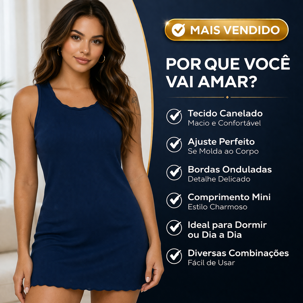 Camisola Regata Básica com Acabamento Ondulado