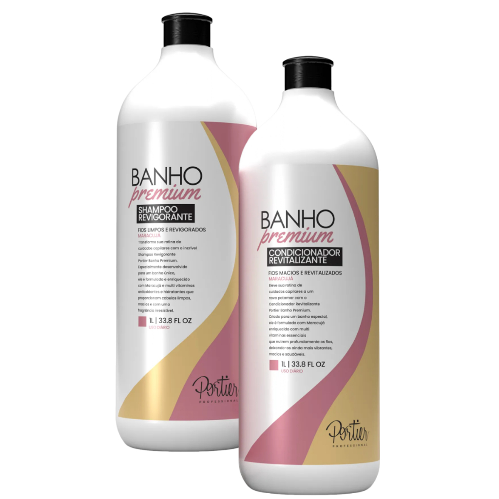 Portier Premium Kit Shampoo Revigorante + Cond. Maracujá Vitaminas Combate Danos Hidrata Intenso e Deixa Macio c/ Brilho