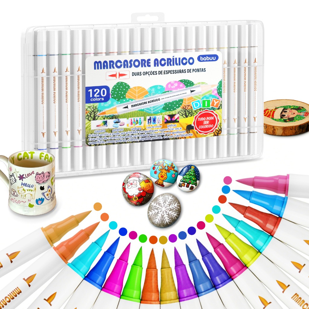 Acrílica marcadora Tinta 120/72/48/36/24 Cores Brush Pincel Dupla Face com Ponta Fina Brinquedos Para Aliviar O Stress