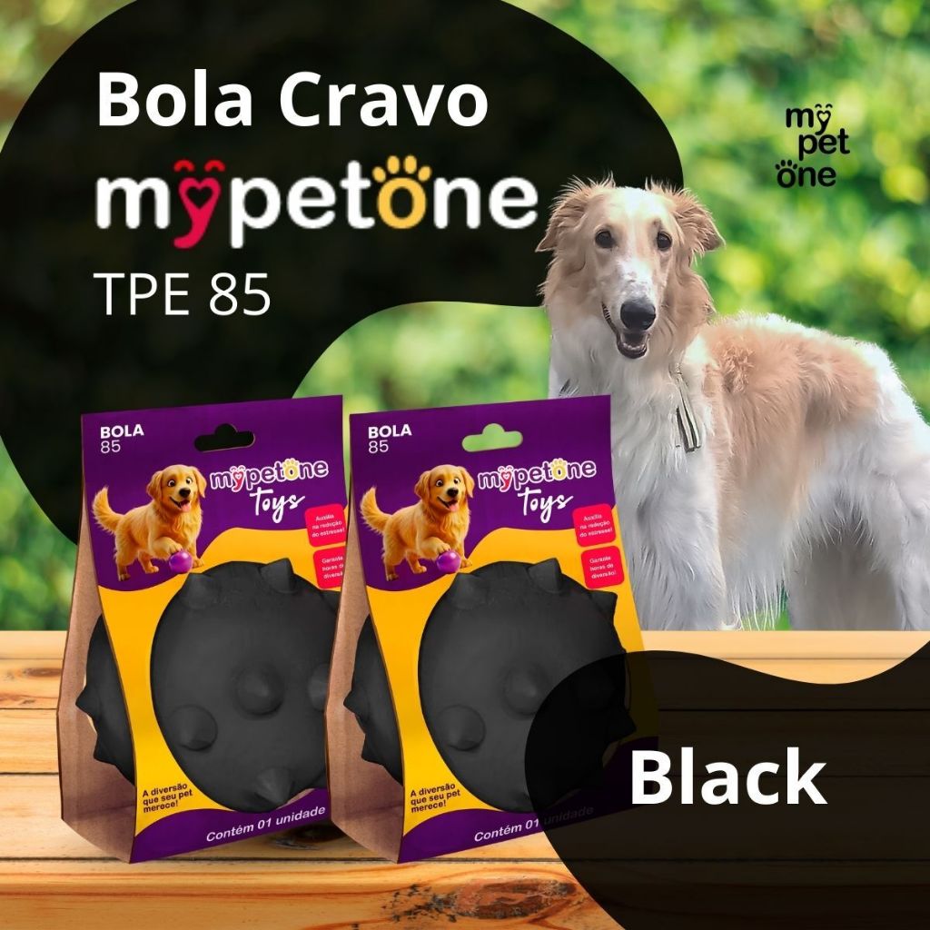 2 Bola Cravo MACIÇA MyPetOne Black 85mm Brinquedo RESISTENTE Para Cães