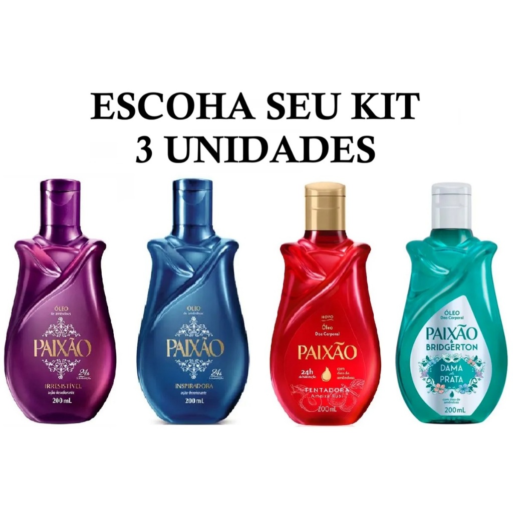 Kit 3 Óleo Corporal Paixão 24h 200ml em Oferta na Shopee