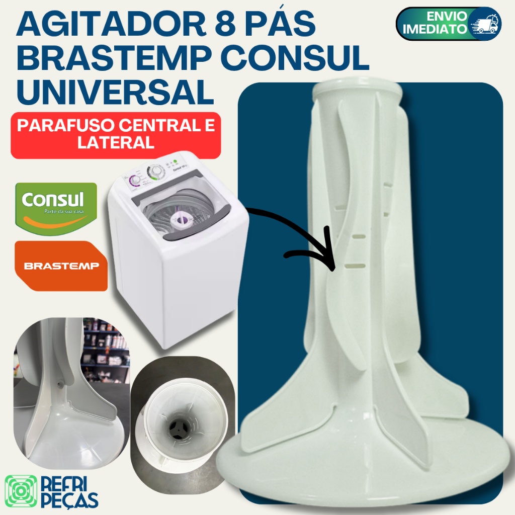 AGITADOR 8 BLADES 8 PÁS P/ LAVADORA BRASTEMP/CONSUL BATEDOR P/ MÁQUINA DE LAVAR BRASTEMP/CONSUL