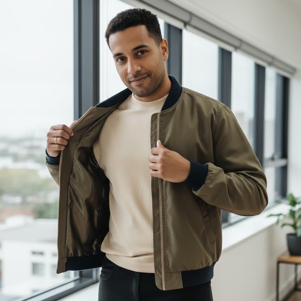 Jaqueta Bomber Masculina De Manga Longa De Zíper ESTILO CASUAL E SOCIAL CONFORTAVEL E MODERNA