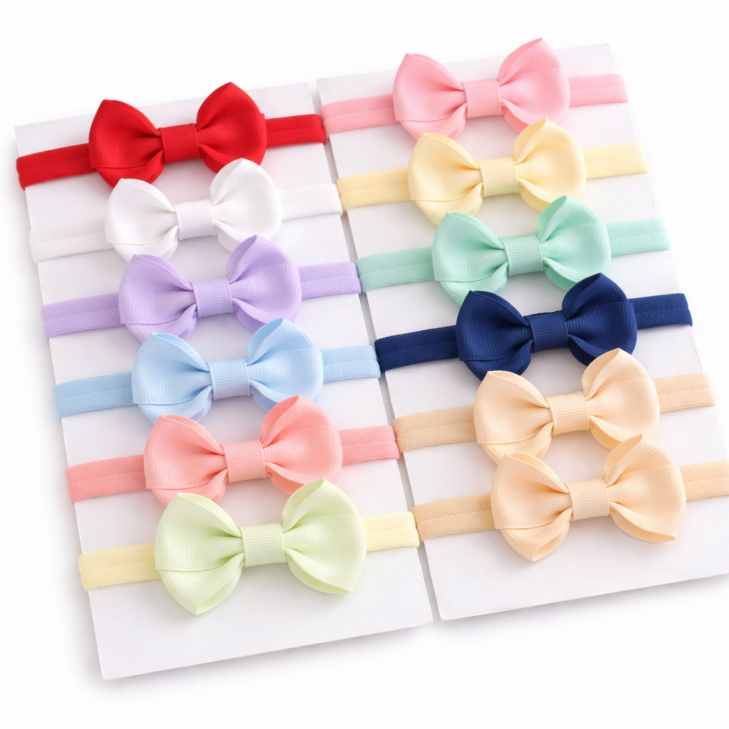 Kit 10 Laços para Bebê na Faixa 🎀 Meia de Seda Macia Acessório Infantil Recém-Nascido Cores Sortidas maternidade enxoval