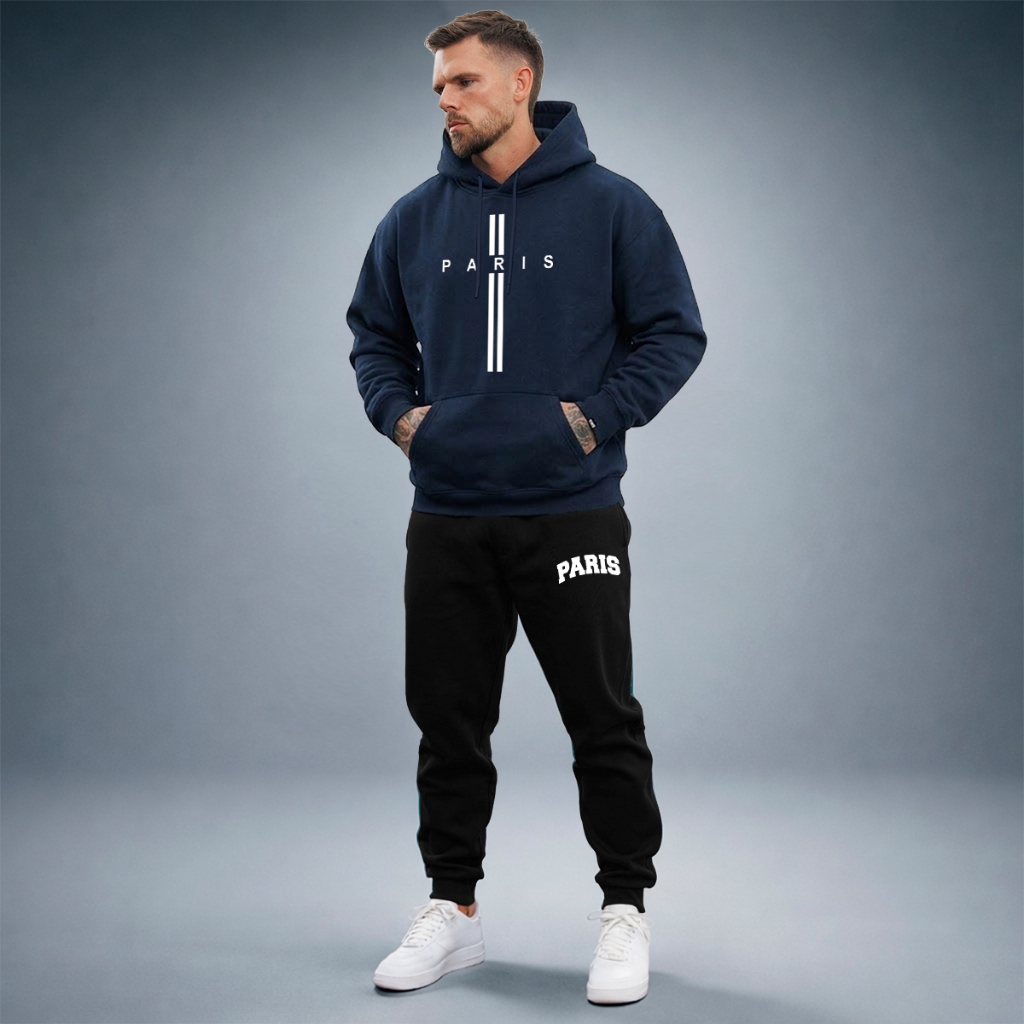 Conjunto Moletom Chic Calça Jogger Blusa Canguru Capuz Bolso Algodão Flanelado Quentinho Casual Kit
