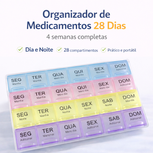 1/2/4 Porta Comprimido Organizador 14 dias e 28 dias 2 e 4 semanas Caixinha de Remédio Semana