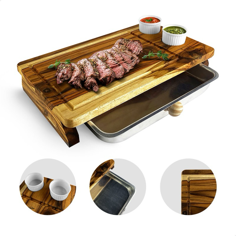 Tábua Bandeja Molheiras Churrasco Servir Mesa Posta Gourmet Madeira Nobre