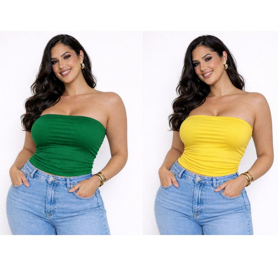 Kit Croped Top Tube Plus Size Feminino Tomara Caia Forro Duplo Zero Transparencia Suplex Confortavel