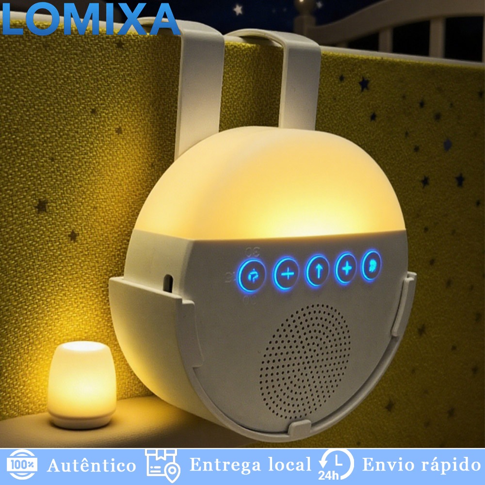 Imagem Maquina de Ruido Branco para Bebes e Criancas com Multiplos Sons Relaxantes Luz Noturna Temporizador USB Recarregavel
